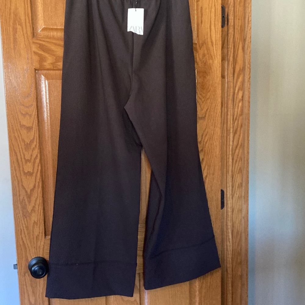 Zara Wide Leg Pants in Dark Brown - Picture 2 of 4